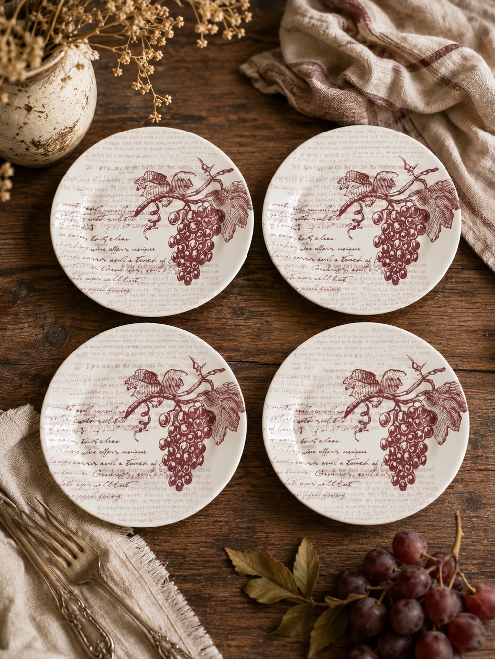 Royal Stafford Grape Motif 4 Dinner Plates French Country Kitchen Decor